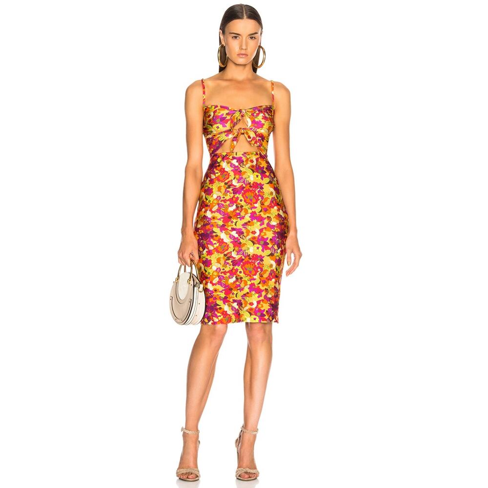 Adriana Degreas Neon Fruits Front Tie Bodycon Dress Size Small